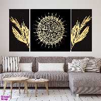 تابلو شاسی بکلیت طرح مدرن ورق طلا و برگ مدل SH-1972 مجموعه 3 عددی