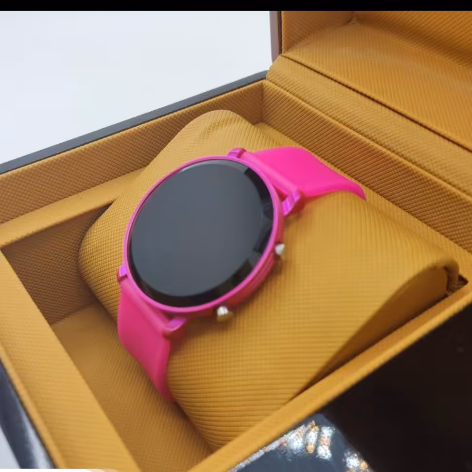 ساعت مچی دخترانه و زنانه دایره صفحه گرد دیجیتال طرح شیک جدید مدل بند سیلیکون سرخابی