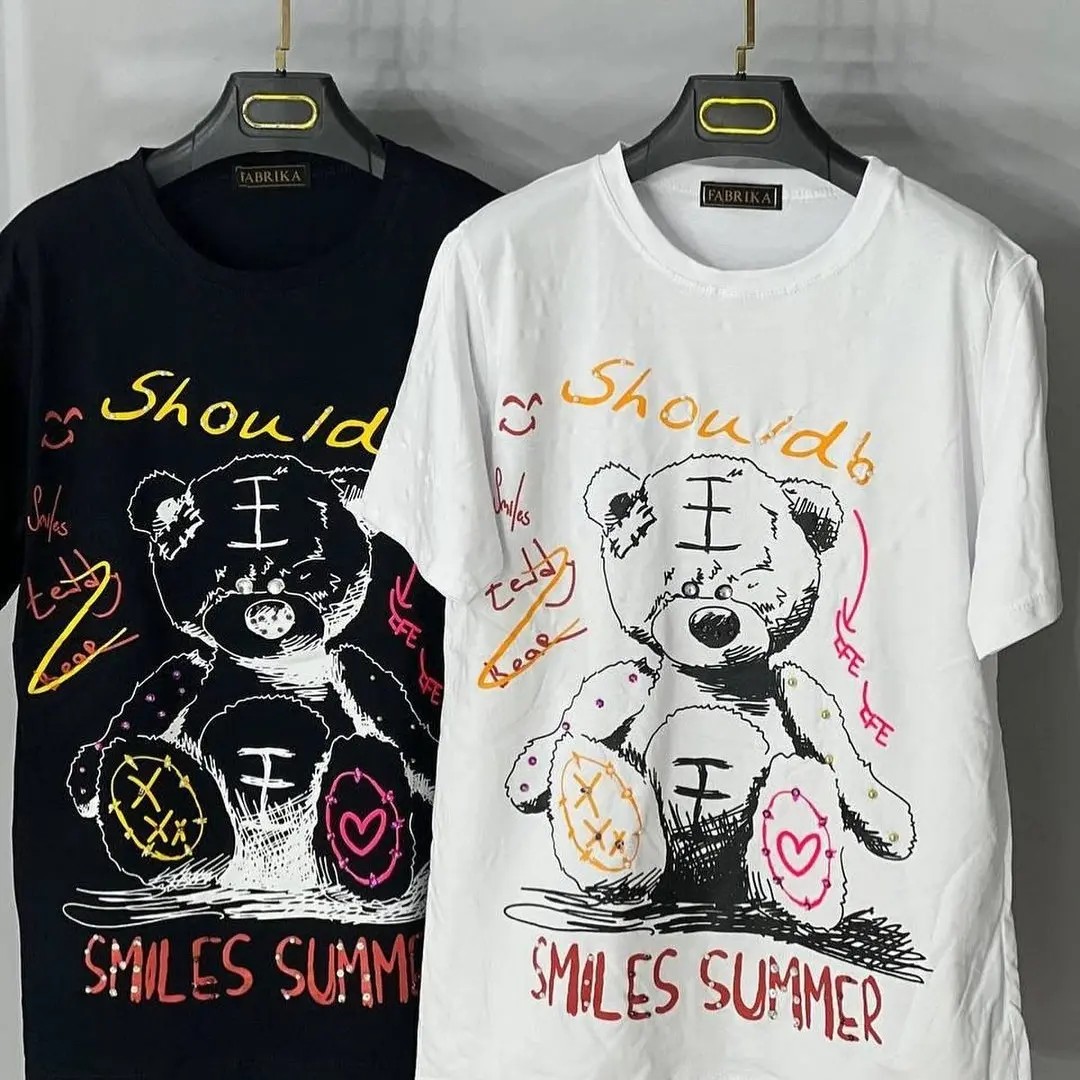 تیشرت لانگ خرسی دخترانه اسپرت سفید و مشکی خنک