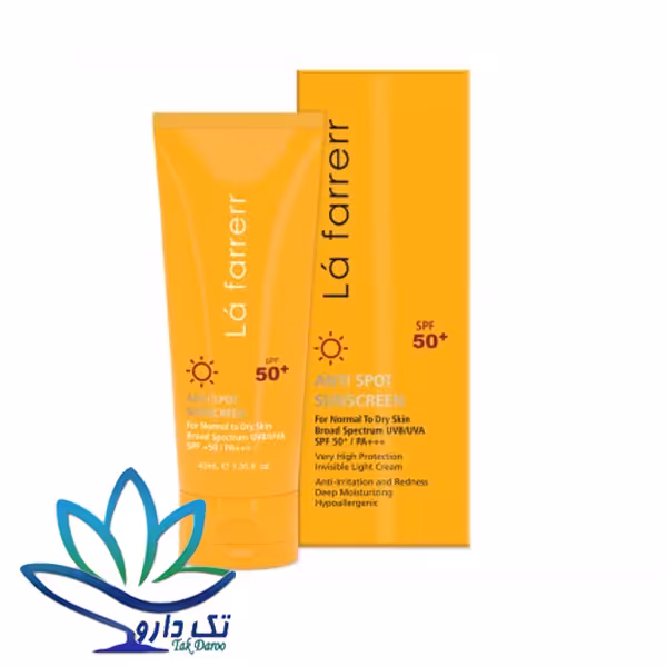 کرم ضد آفتاب SPF50 بی رنگ مخصوص پوست خشک و معمولی لافارر (La farrerr)