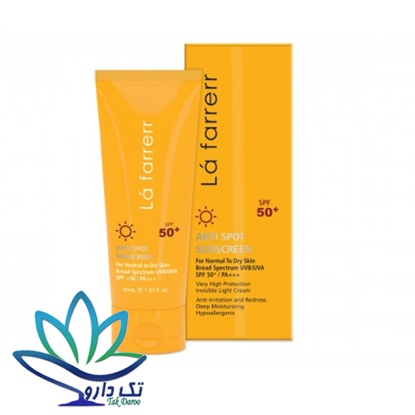 کرم ضد آفتاب SPF50 بی رنگ مخصوص پوست خشک و معمولی لافارر (La farrerr)