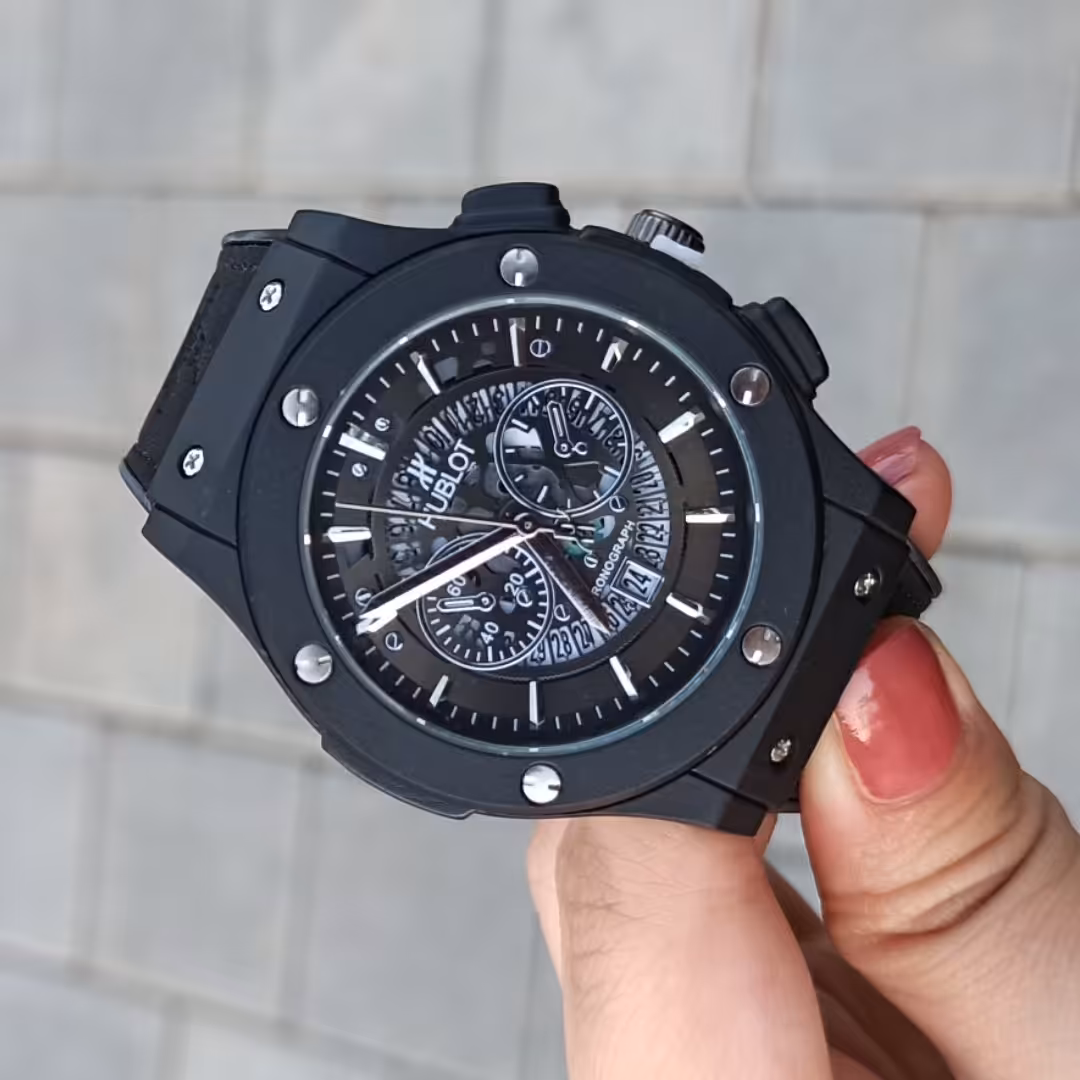 ست ساعت هابلوت مردانه و زنانه بند چرم طرح سه موتور