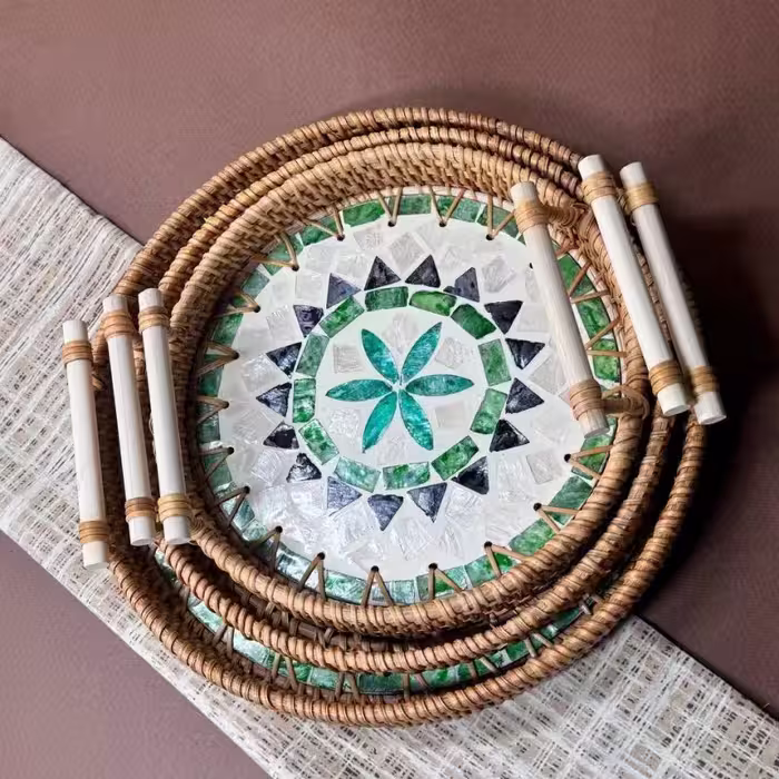 سینی حصیری راتان و صدف