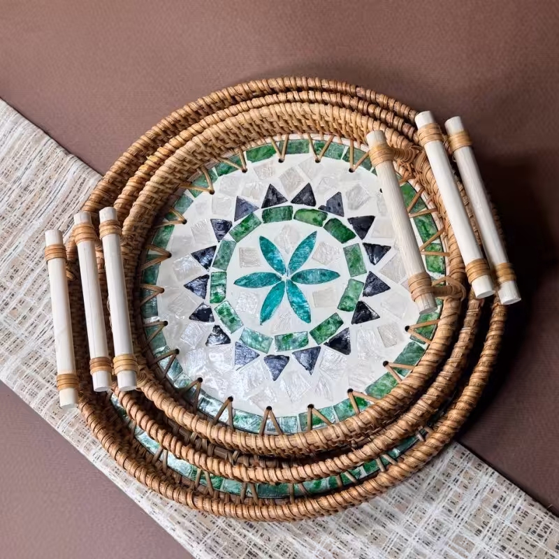 سینی حصیری راتان و صدف