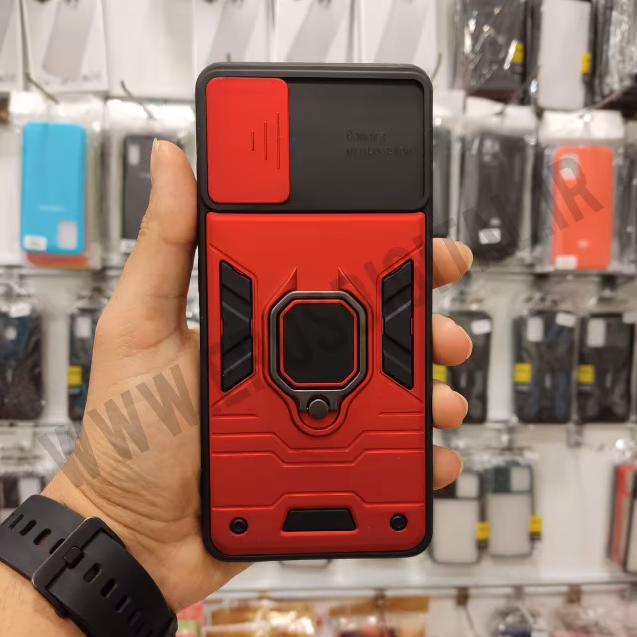 قاب ضد ضربه A32 4G محافظ لنز دار کشویی طرح بتمن - قرمز روشن