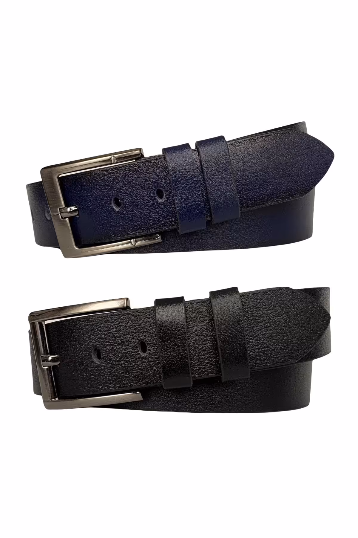 کمربند مشکی مردانه و زنانه چرم اصل ممتاز ست 2 عددی ورزشی جین آبی سرمه ای 4.5 سانتی متر GoDeri