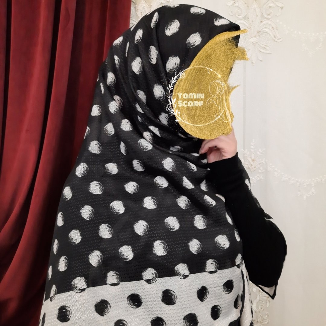 روسری نخی گندمی سفید مشکی