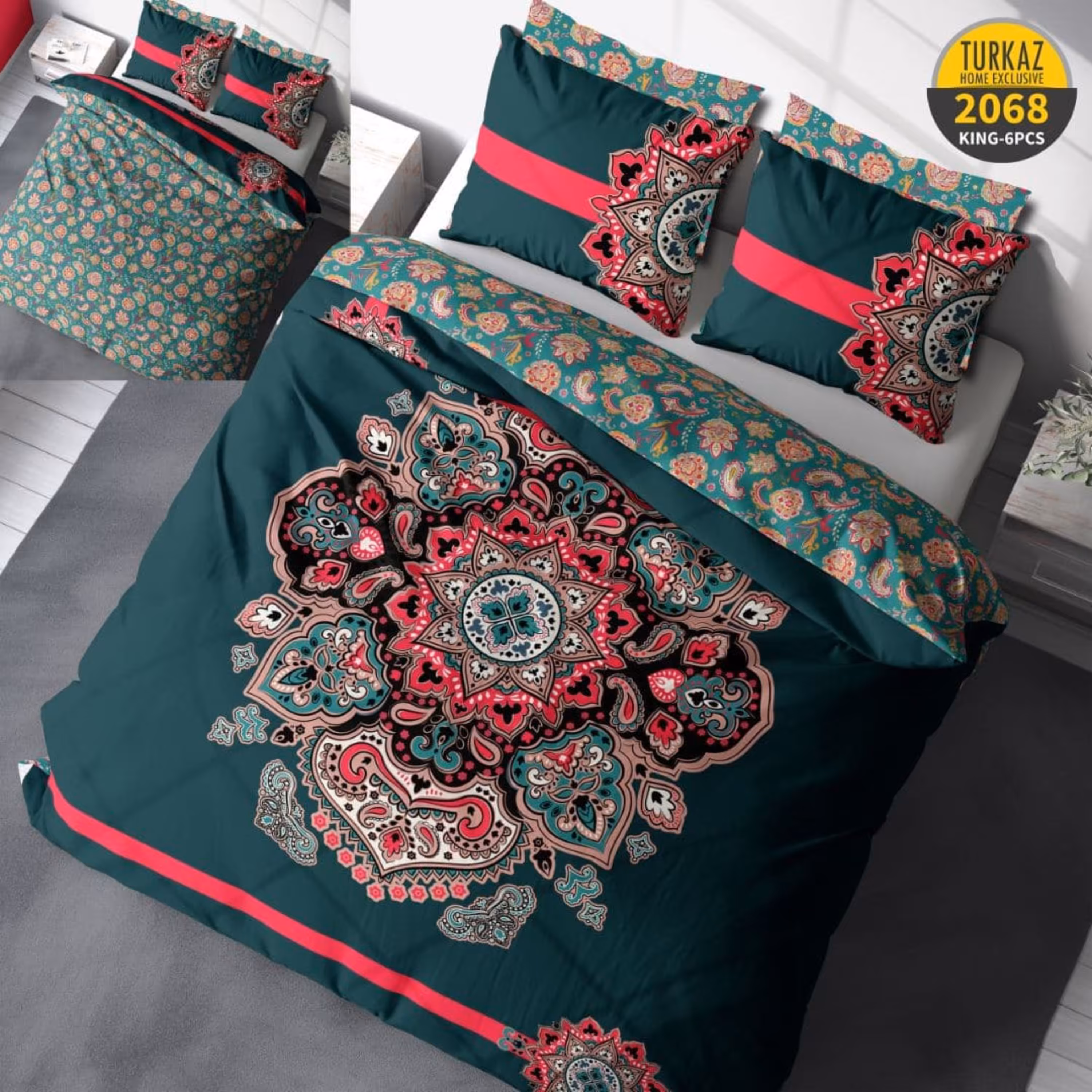 سرویس لحاف روتختی 2 نفره چاپی تنسل برند ترکاز(Turkaz) کد 2068