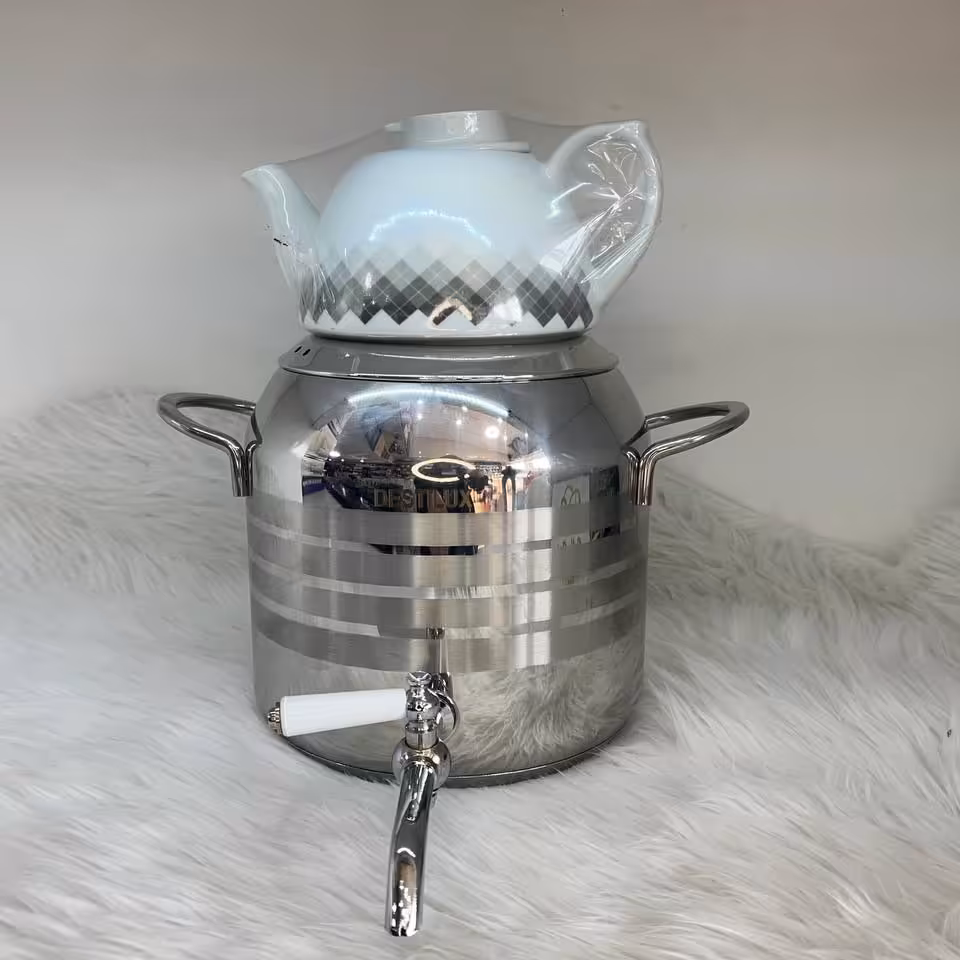 کتری قوری استیل  شیردار 3 لیتری درجه 1 کف چدن 2 جداره قوری درجه 1 با گارانتی 