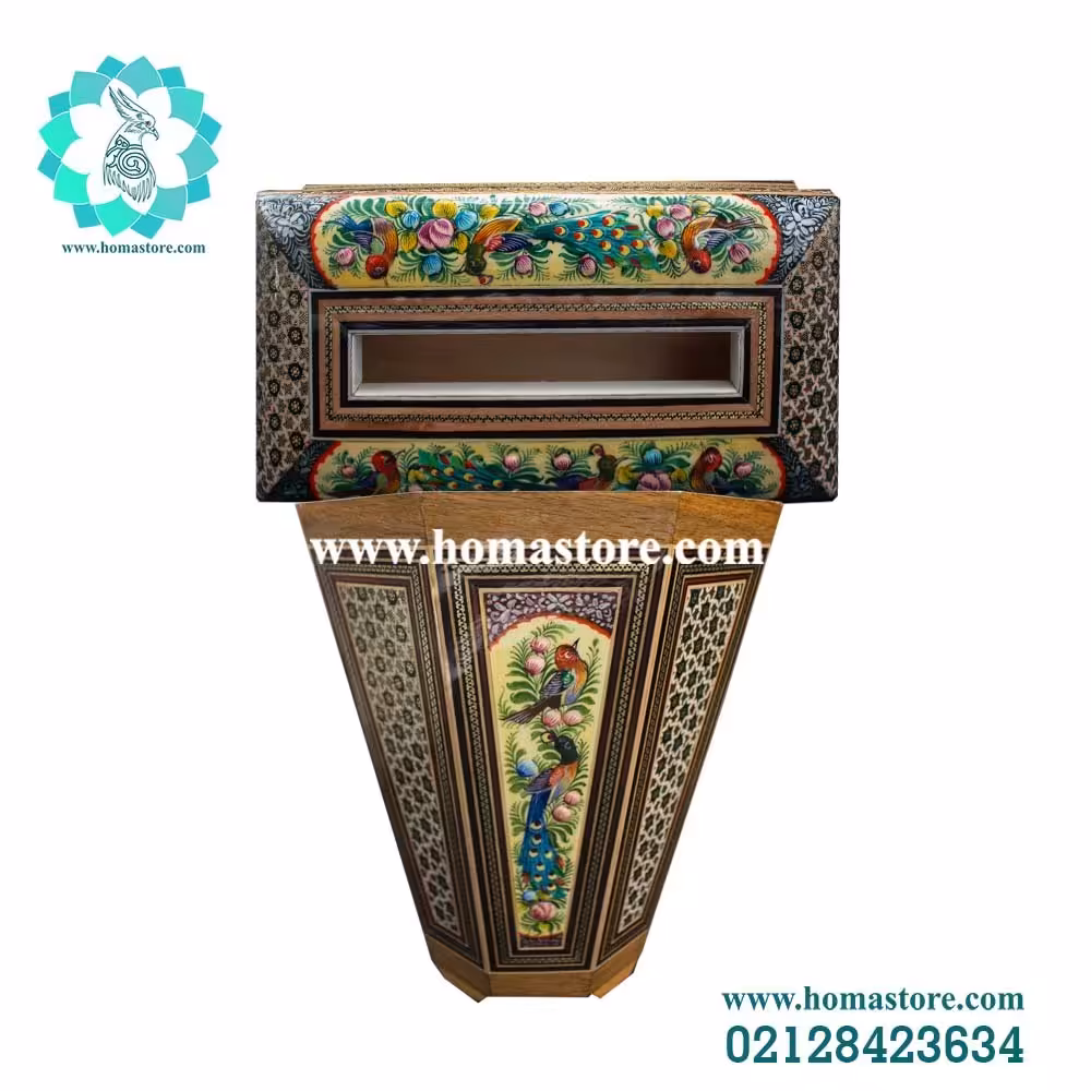 ست جا دستمالی خاتم نقاشی و سطل خاتم نقاشی