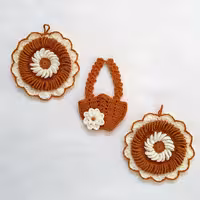 ست دستگیره و جاکبریتی بافته شده با کاموای ایرانی