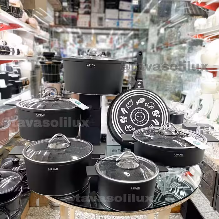سرویس قابلمه لیماک سری آلمانی درجه یک14پارچه چدن گرانیت پوشش داخلی صددرصد نچسب (پس کرایه جشنواره فروش لیماک)