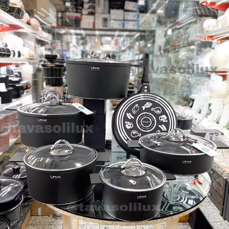 سرویس قابلمه لیماک سری آلمانی درجه یک14پارچه چدن گرانیت پوشش داخلی صددرصد نچسب (پس کرایه جشنواره فروش لیماک)
