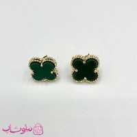 گوشواره میخی دخترانه سبز یشمی طرح ونکلیف آبکاری طلا کیفیت مستر کد 240