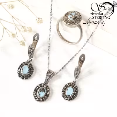 نیمست نقره نگین فیروزه سیاه قلم