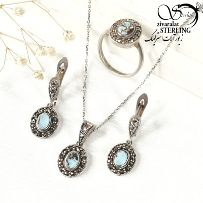 نیمست نقره نگین فیروزه سیاه قلم