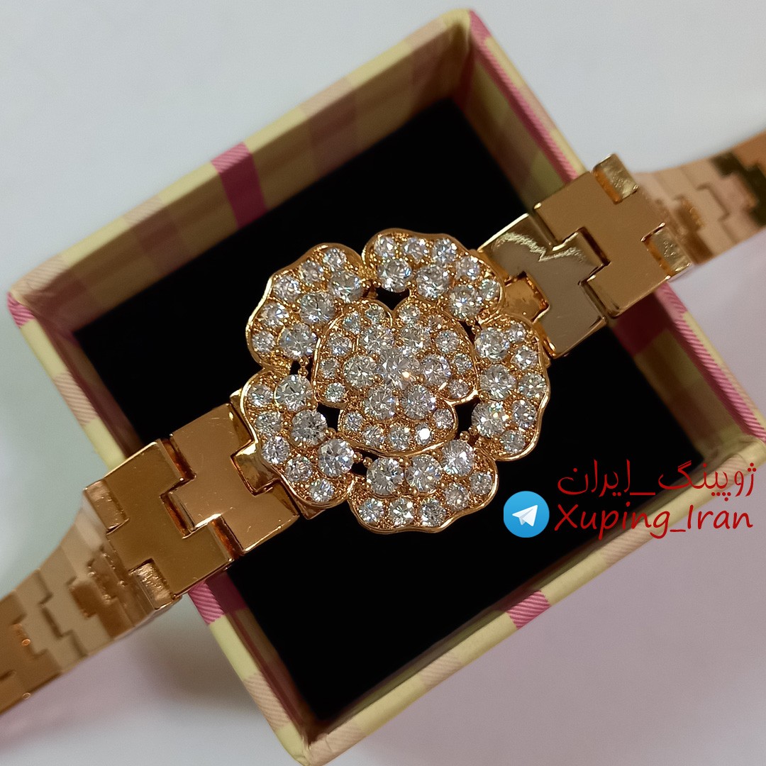 دستبند ژوپینگ پهن بند ساعتی گل درشت نگین دار طرح جواهر Xuping لاکچری