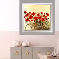 تابلو نقاشی اکریلیک روی ورق طلا دکوراتیو  قاب سفید 50 در 50 هنر دست