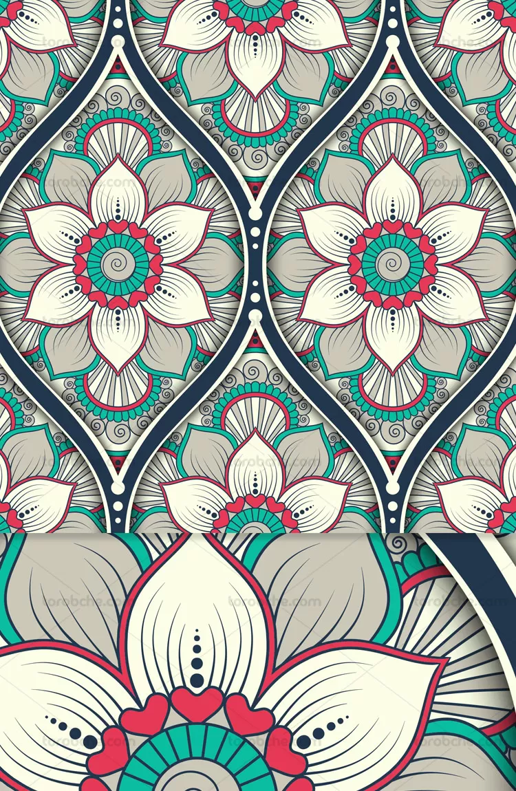 وکتور پترن گل و بوته سنتی بدون مرز | گرافیک با طعم تربچه