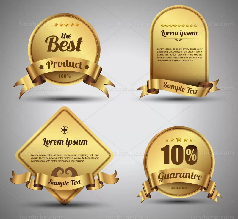 وکتور لیبل محصول طلایی رنگ | گرافیک با طعم تربچه