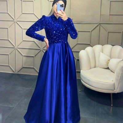 پیراهن مهمانی زنانه ساتن آمریکایی مدل ماکسی مزوندوز ساقدوش