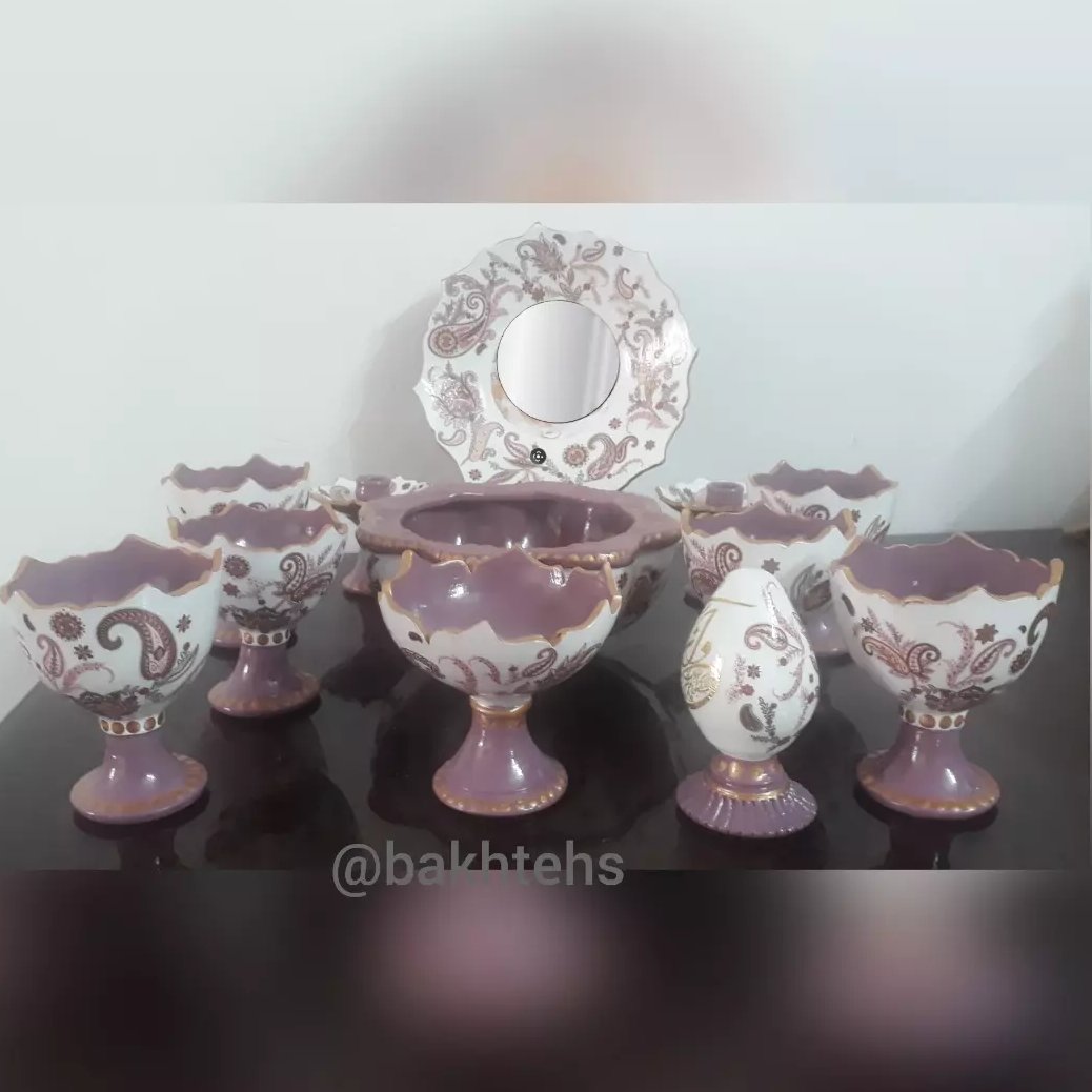 هفتسین  سفالی طرح ترمه و نقطه کوبی