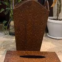 سطل و جعبه دستمال کاغذی طرح نما منبت در دو رنگ قهوه ای و عنابی