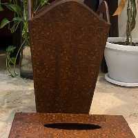 سطل و جعبه دستمال کاغذی طرح نما منبت در دو رنگ قهوه ای و عنابی