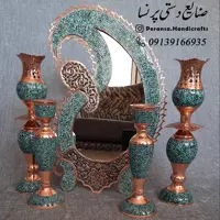 آینه شمعدان عقد و عروس فیروزه کوبی شده برند پرنسا ارسال رایگان