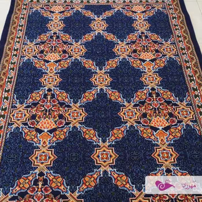 گلیم ماشینی یک در یک و نیم طرح بوته سرمه ای