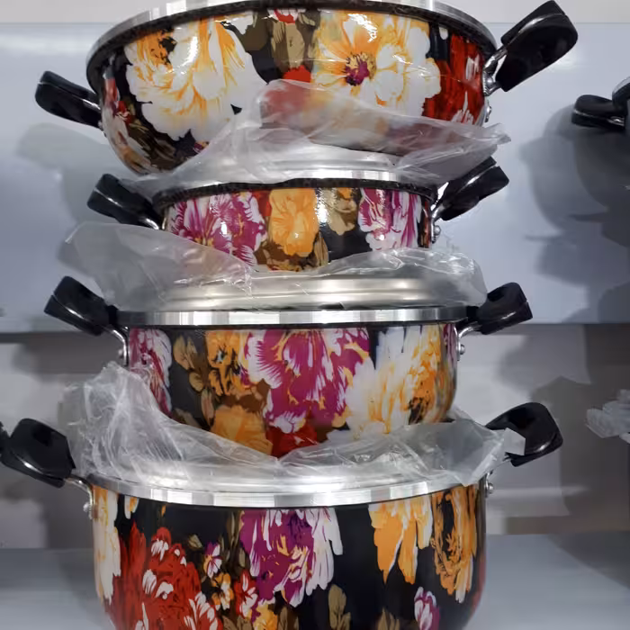 سرویس قابلمه 7 پارچه گرانیت زنبوری با درب شیشه ای در لوازم خانگی کاج 