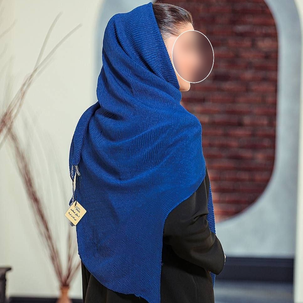 روسری نخی پلیسه منگوله دار آبی رنگ