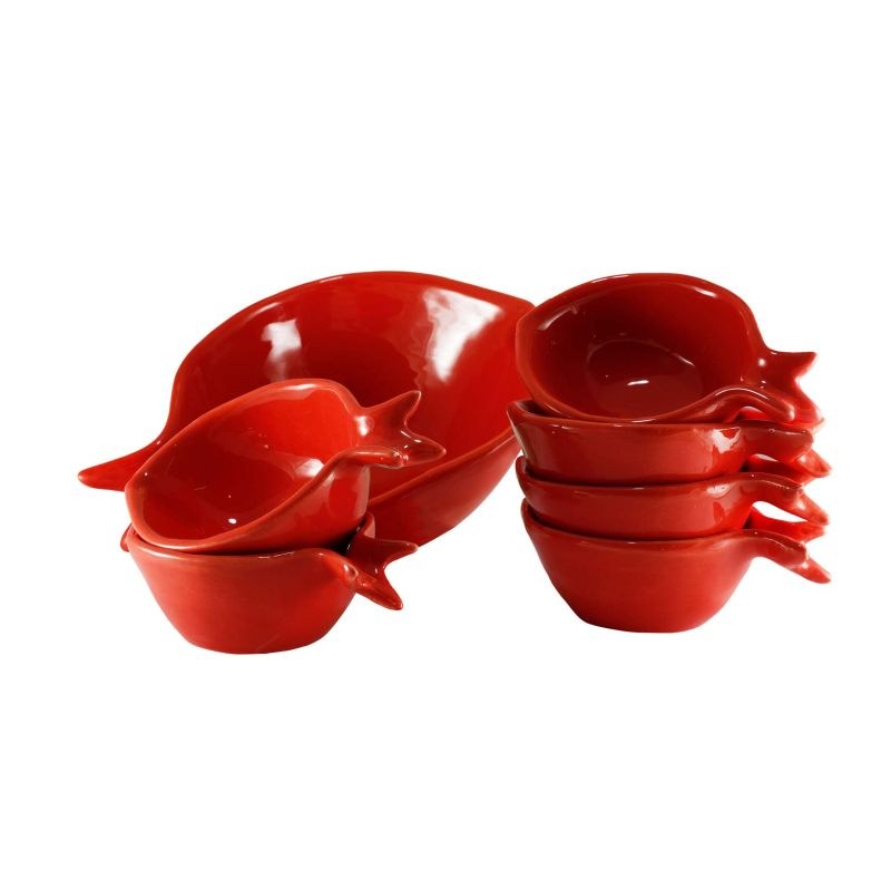 ست 7 پارچه انارخوری یلدا طرح قرمز