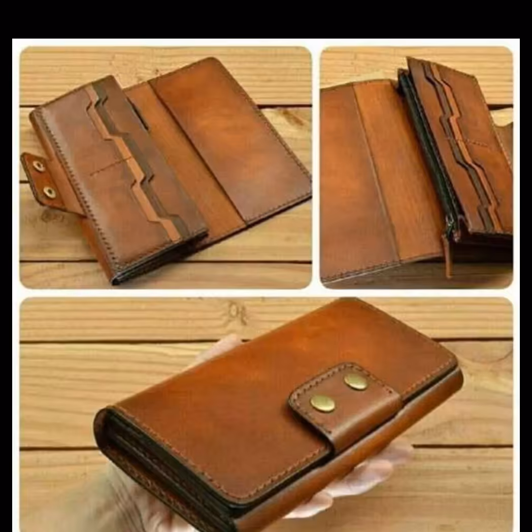 کیف پولی مردانه با چرم طبیعی  وکاملا دست دوز قابل اجرا در رنگ های مختلف