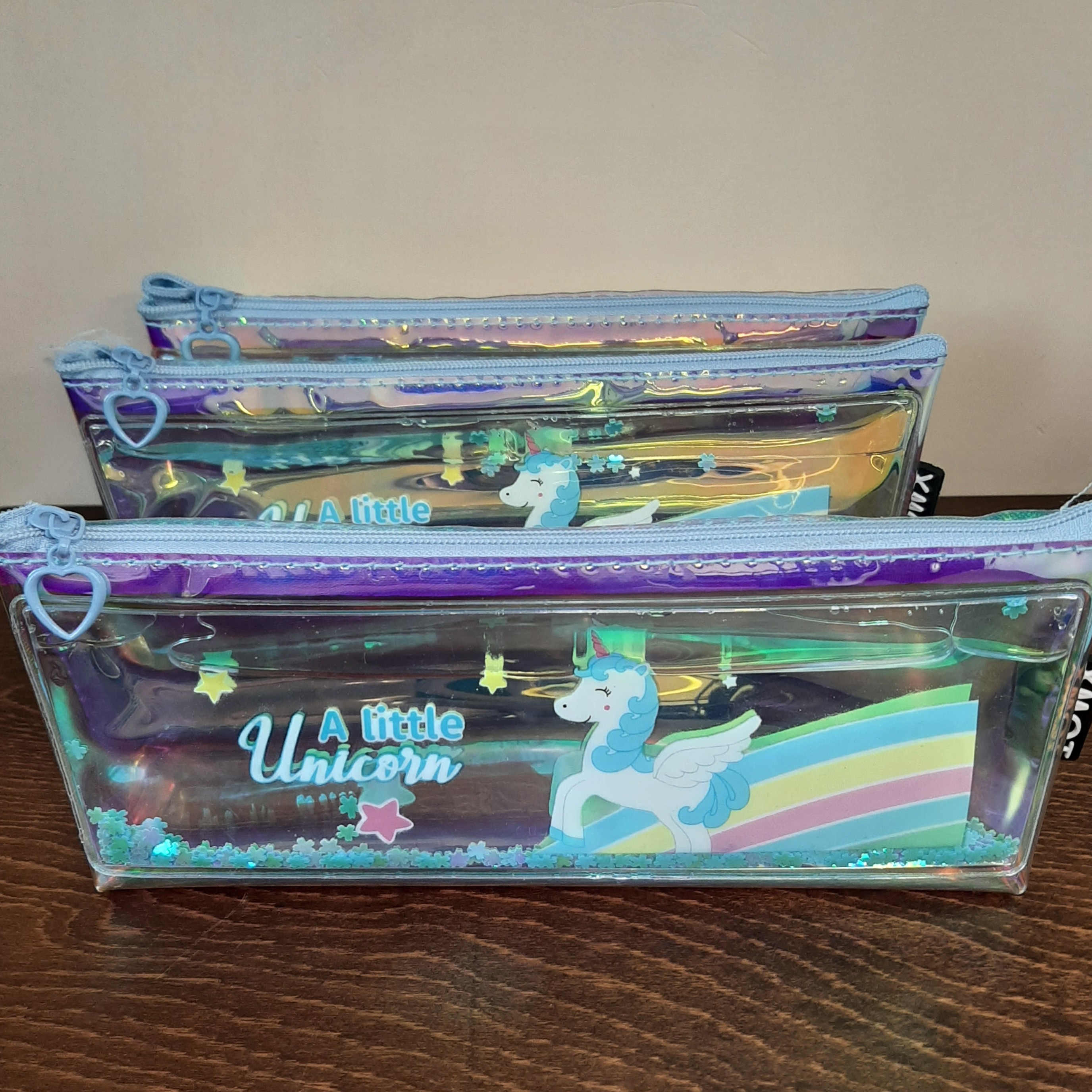 جامدادی آکواریومی براق طرح یونیکورن  رنگ آبی 