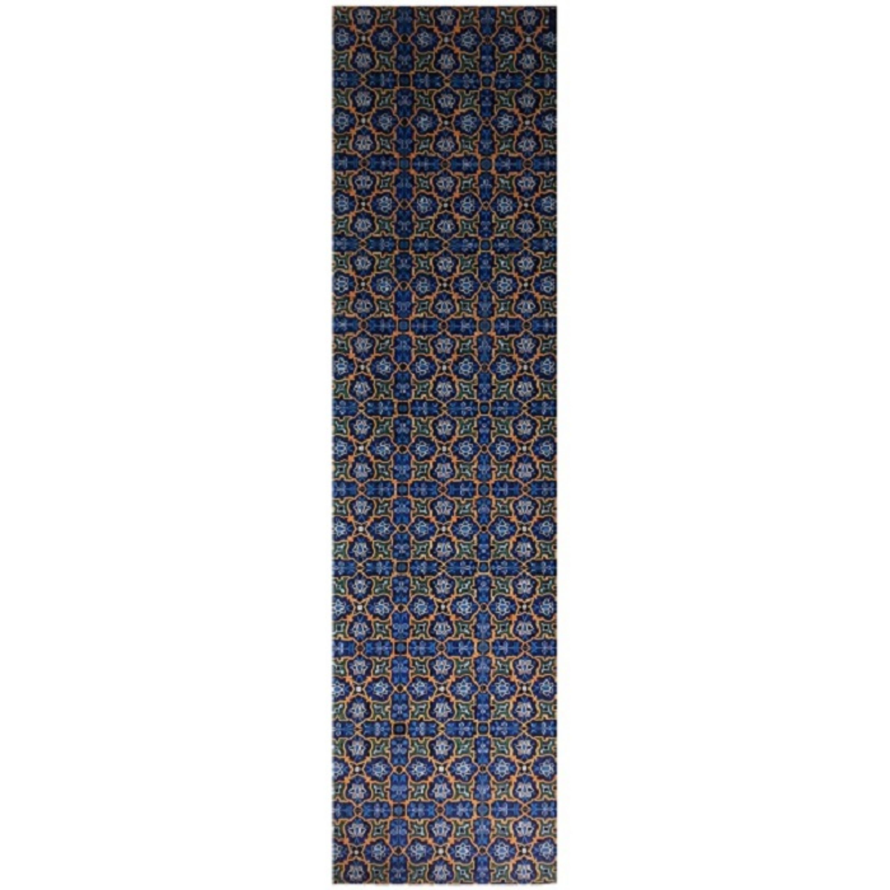 رومیزی رانر مخمل کوبیده طرح کاشی کد MAKHRAN3 کیفیت نقش و رنگ عالی بدون آستر