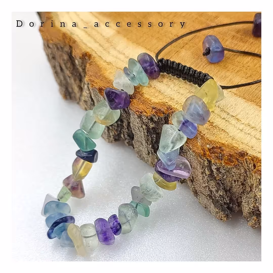 دستبند سنگ فلورین طبیعی طرح نامنظم