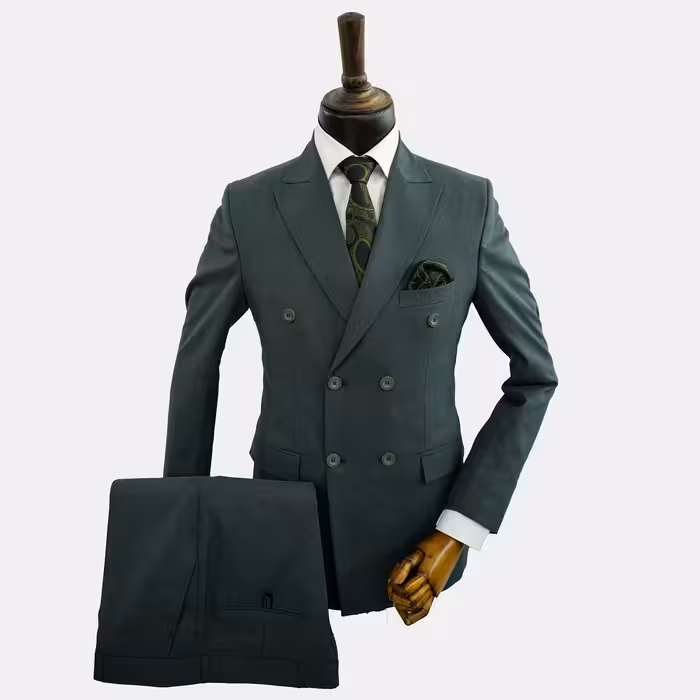 کت و شلوار مردانه دبل برست سبز کشی با ارسال رایگان 