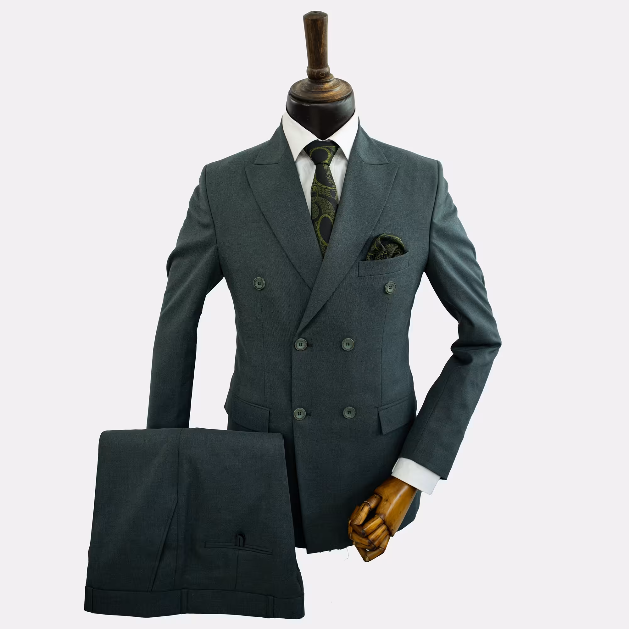کت و شلوار مردانه دبل برست سبز کشی با ارسال رایگان 