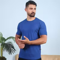 تیشرت ساده آبی کاربنی مردانه مدل Vala