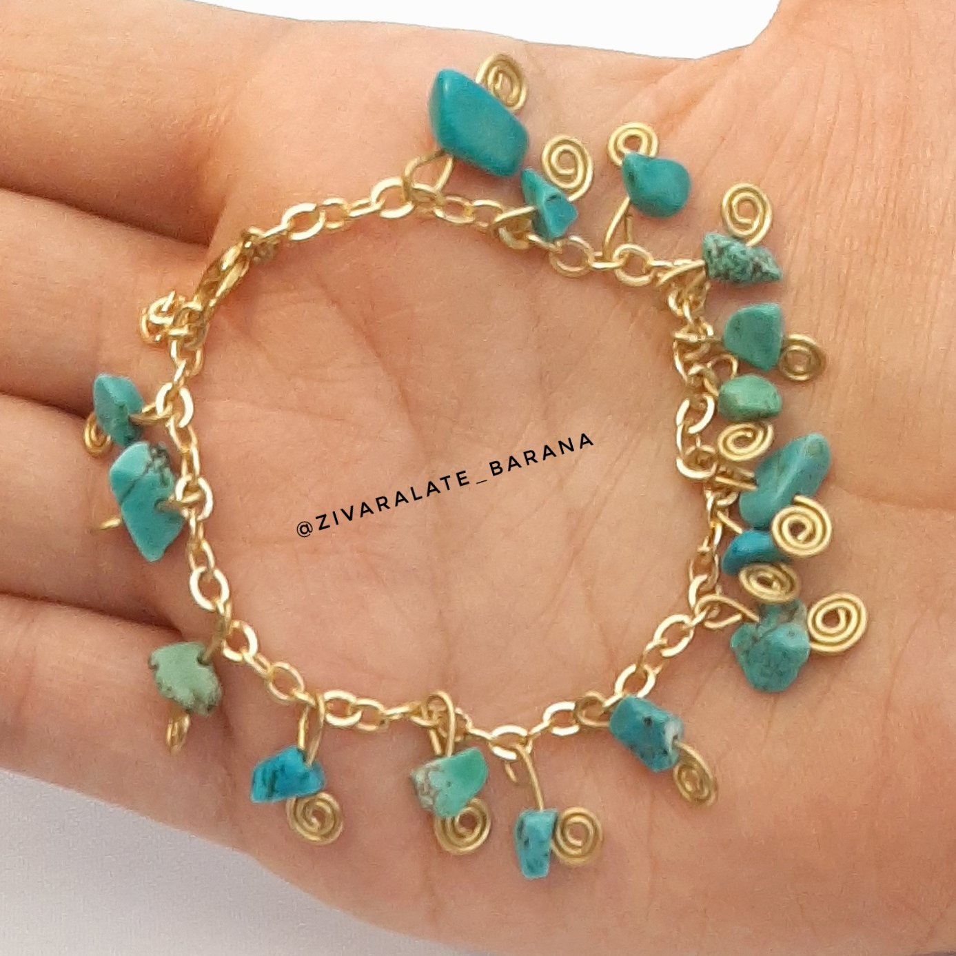 دستبند ملیله سنگ فیروزه نامنظم