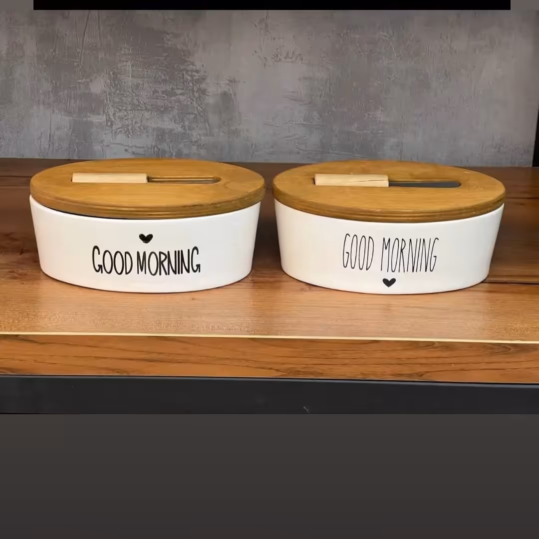 کره خوری سرامیکی با کارد دسته بامبو