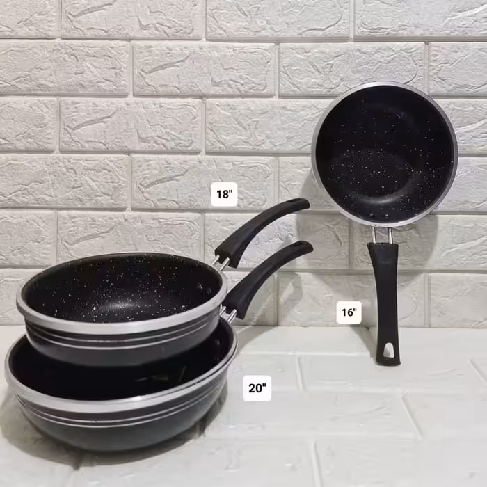 تابه سه سایز گرانیتی  کوچک   دانشجویی لب پیچ  داخل گرانیتی تک دسته 