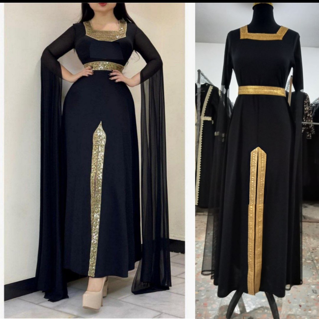 ماکسی خلیجی کرپ با تور حجابی مجلسی