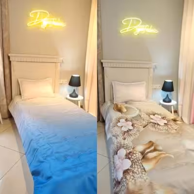 لحاف یک نفره طرح طیفی سفید به آبی و گل طلایی