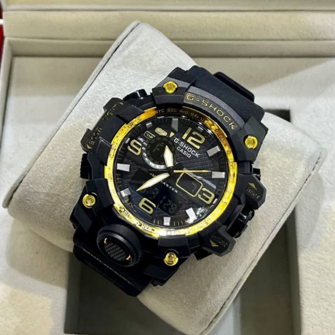 ساعت مچی مردانه و پسرانه طرح جیشاک دور قاب زرد G shock