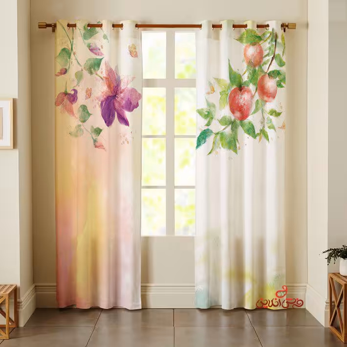 پرده 2عددی طرح گل های رنگی  کد 2172