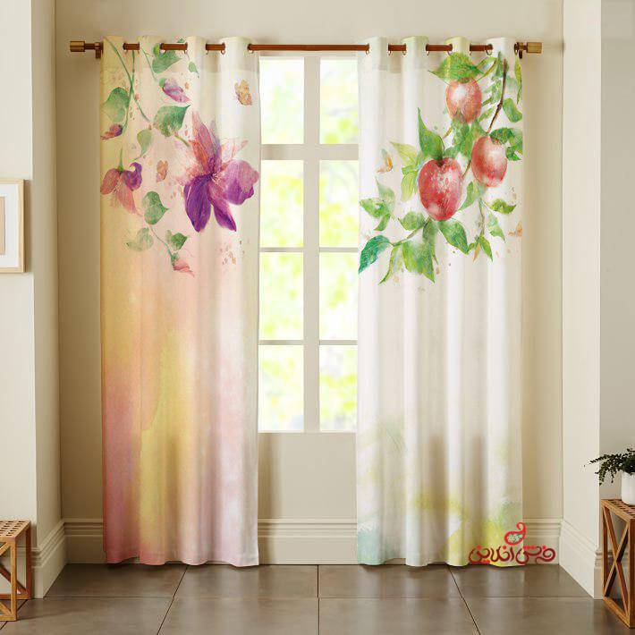 پرده 2عددی طرح گل های رنگی  کد 2172