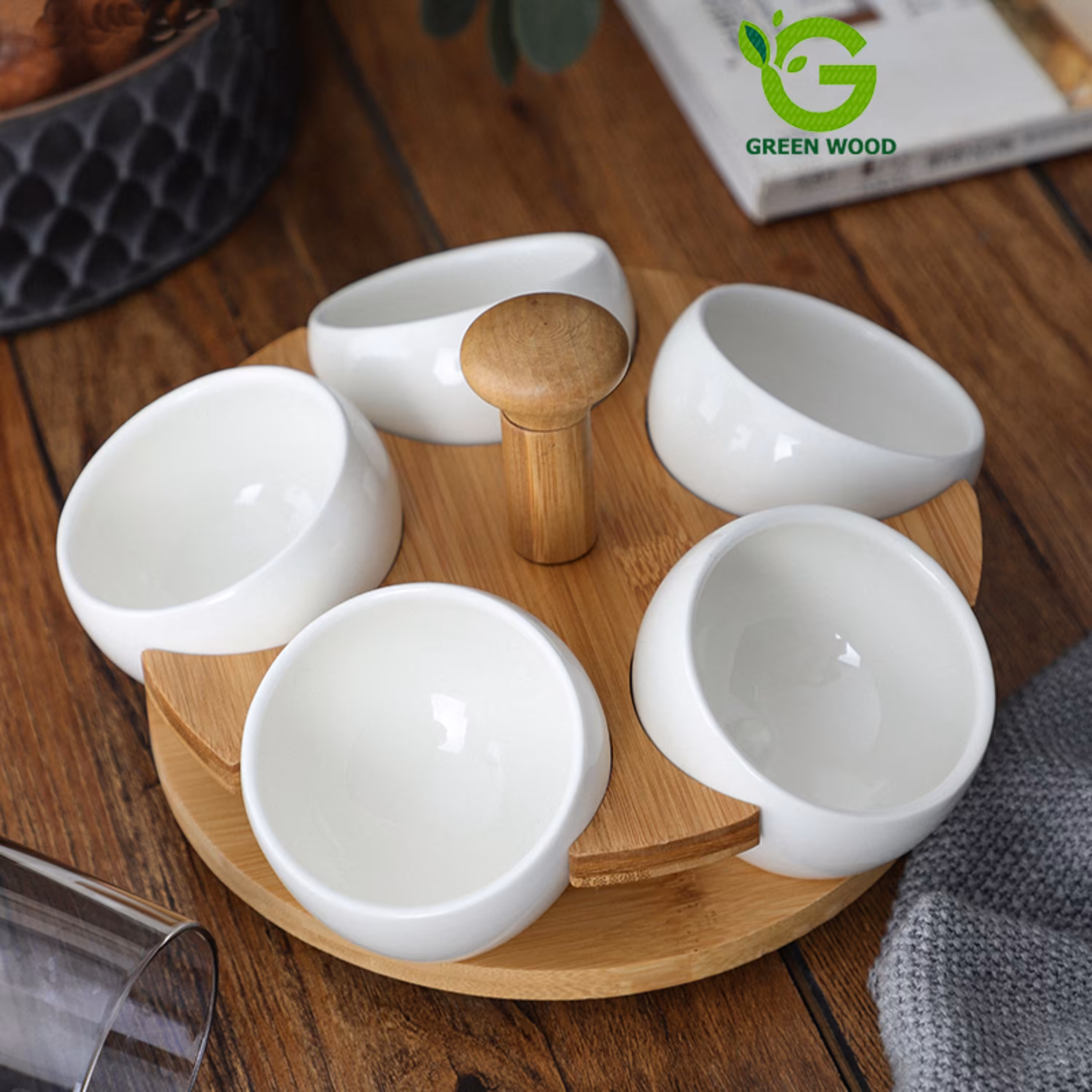 ظرف اردو خوری چوبی بامبو سرامیک گردان 5 خانه  مدل JA7678 کد Gw141202004