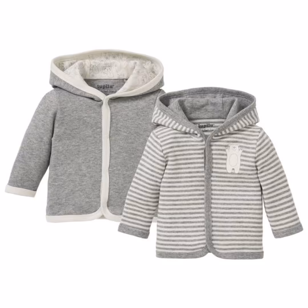 سویشرت نخی لوپیلو مجموعه دوتایی در دو رنگ طوسی و صورتی سایز 6 تا 12 ماه و 1 تا 2 سال